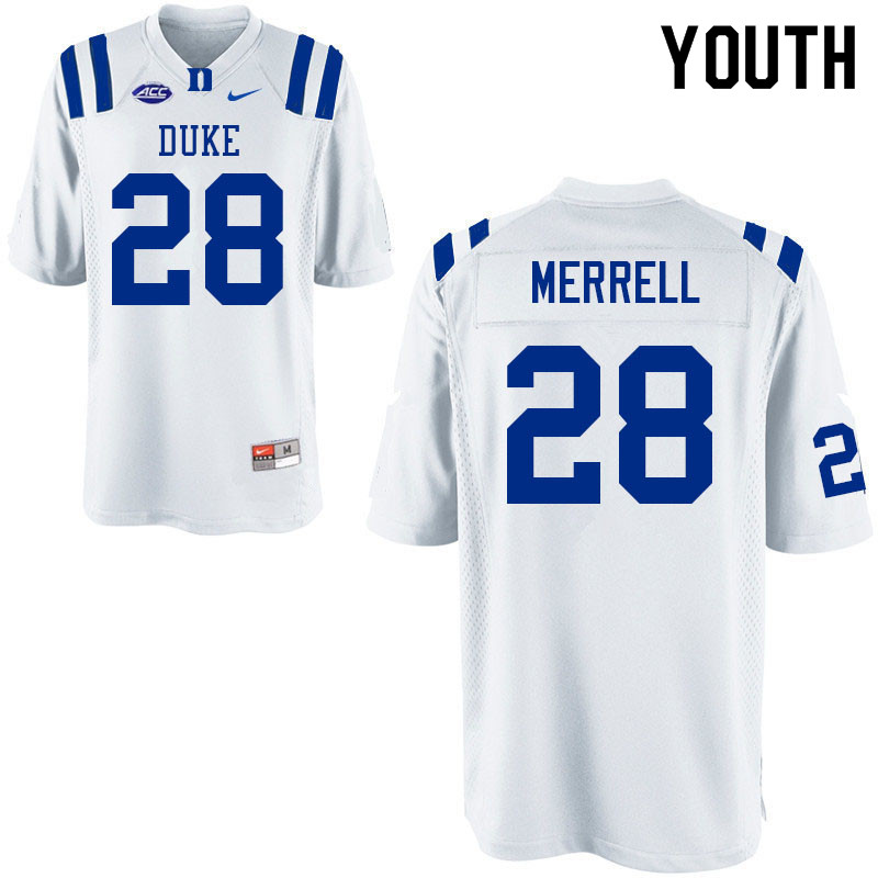 Youth #28 Dylan Merrell Duke Blue Devils College Football Jerseys Sale-White - Click Image to Close
